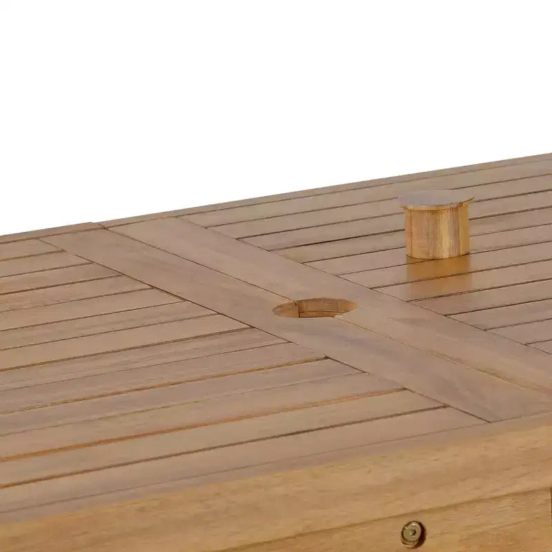 Ensemble de salle à manger d'extérieur 5 pièces Whisen avec table en bois d'acacia et 4 chaises, trou pour parasol, convient pour la pelouse, le jardin, le bord de la piscine et l'intérieur