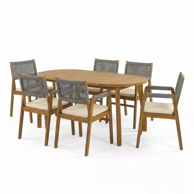 Christopher Knight Home Hanh Ensemble de salle à manger moderne 7 pièces en bois d'acacia avec table à lattes et design en corde