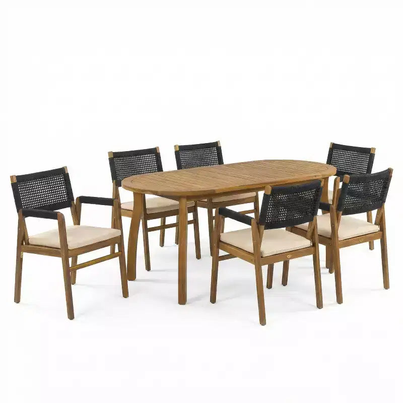 Christopher Knight Home Hanh Ensemble de salle à manger moderne 7 pièces en bois d'acacia avec table à lattes et design en corde
