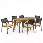 Christopher Knight Home Hanh Ensemble de salle à manger moderne 7 pièces en bois d'acacia avec table à lattes et design en corde
