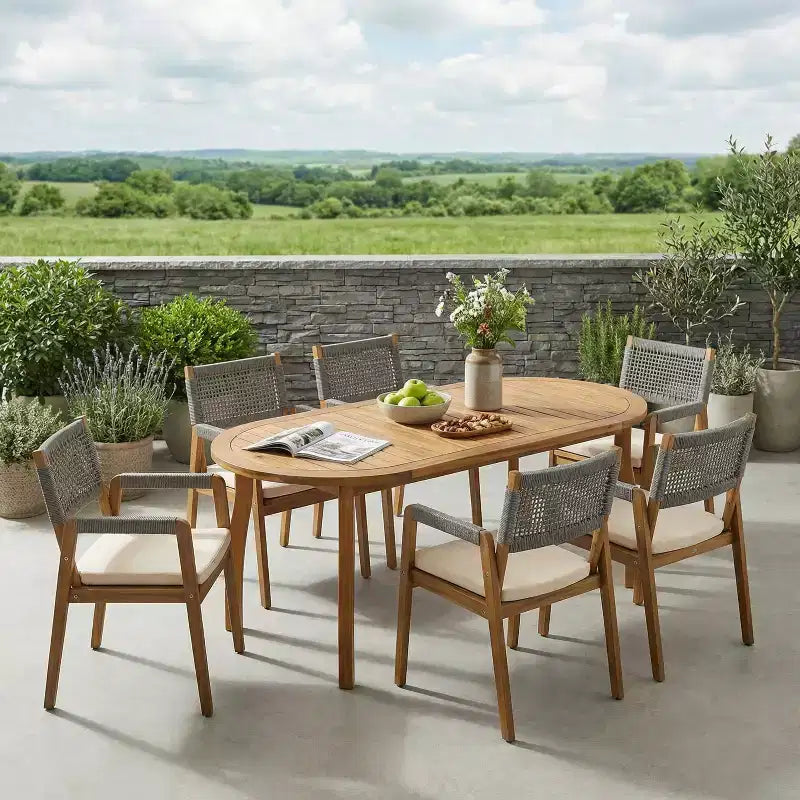 Christopher Knight Home Hanh Ensemble de salle à manger moderne 7 pièces en bois d'acacia avec table à lattes et design en corde