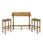 GDFStudio Pranav Ensemble de bar de balcon moderne 3 pièces en bois d'acacia avec étagère inférieure et 2 tabourets
