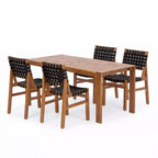 Christopher Knight Home Prem Modern 5 Piece Acacia Wood Patio Dining Set with PE Woven Rope and Slatted Table