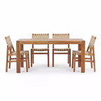 Christopher Knight Home Prem Modern 5 Piece Acacia Wood Patio Dining Set with PE Woven Rope and Slatted Table