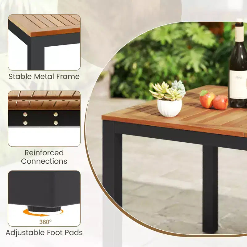 Gymax 9PCS Patio Dining Set for 8 w/Quick-Drying Fabric Sturdy Acacia Wood for Garden
