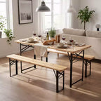 Gymax Table de Pique-nique Pliante 3 Pièces avec Bancs et Cadre Métallique pour Jardin Terrasse