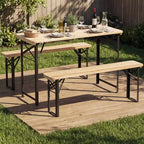 Gymax Table de Pique-nique Pliante 3 Pièces avec Bancs et Cadre Métallique pour Jardin Terrasse