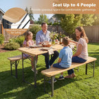 Gymax Table de Pique-nique Pliante 3 Pièces avec Bancs et Cadre Métallique pour Jardin Terrasse