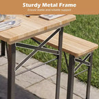 Gymax Table de Pique-nique Pliante 3 Pièces avec Bancs et Cadre Métallique pour Jardin Terrasse