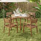 Ensemble de salle à manger d'extérieur 5 pièces en bois d'acacia pour 4, table ronde à lattes et 4 chaises, mobilier de jardin pour terrasse, bord de piscine - Panipeachy