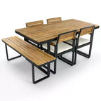 Whisen 6-Piece Outdoor Wood Dining Set for 6-7 Person, Patio Garden Dining Seating Set, 1 Rectangle Table & 1 Bench & 4 Chairs with Cushions