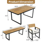 Whisen 6-Piece Outdoor Wood Dining Set for 6-7 Person, Patio Garden Dining Seating Set, 1 Rectangle Table & 1 Bench & 4 Chairs with Cushions