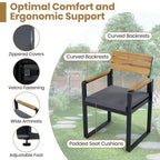 Whisen 6-Piece Outdoor Wood Dining Set for 6-7 Person, Patio Garden Dining Seating Set, 1 Rectangle Table & 1 Bench & 4 Chairs with Cushions