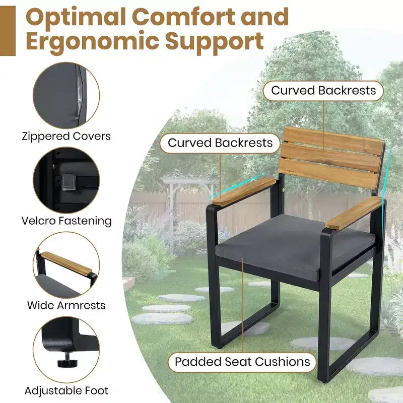 Whisen 6-Piece Outdoor Wood Dining Set for 6-7 Person, Patio Garden Dining Seating Set, 1 Rectangle Table & 1 Bench & 4 Chairs with Cushions