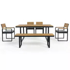 Whisen 6-Piece Outdoor Wood Dining Set for 6-7 Person, Patio Garden Dining Seating Set, 1 Rectangle Table & 1 Bench & 4 Chairs with Cushions