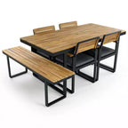 Whisen 6-Piece Outdoor Wood Dining Set for 6-7 Person, Patio Garden Dining Seating Set, 1 Rectangle Table & 1 Bench & 4 Chairs with Cushions
