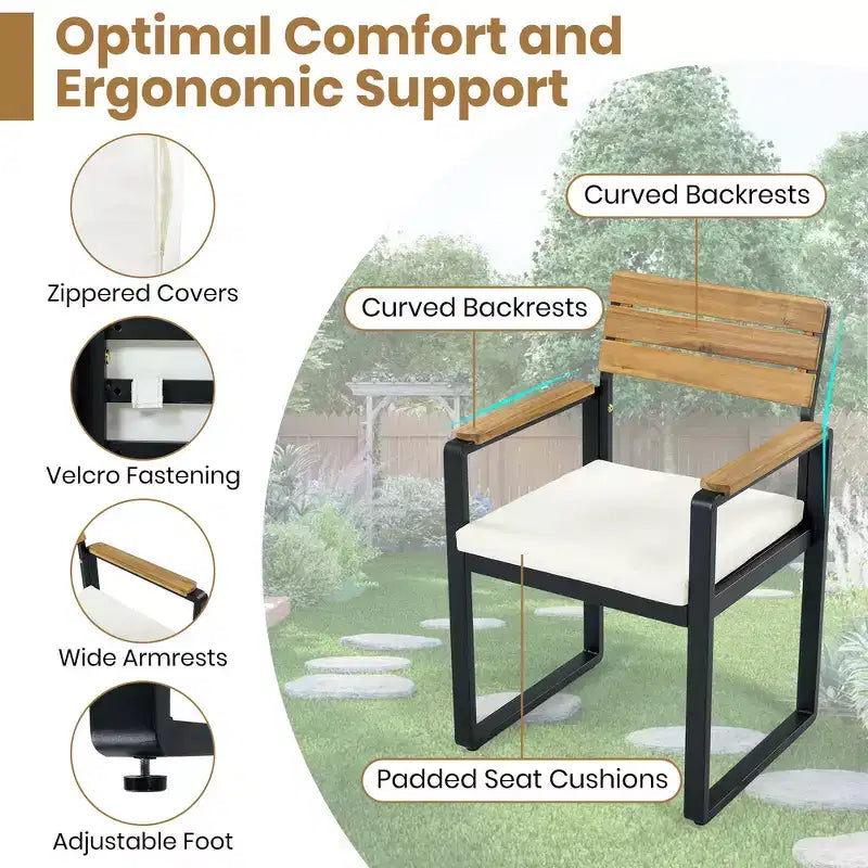 Whisen 6-Piece Outdoor Wood Dining Set for 6-7 Person, Patio Garden Dining Seating Set, 1 Rectangle Table & 1 Bench & 4 Chairs with Cushions