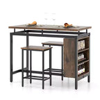 Ensemble de table à manger 3 pièces Costway Table de bistrot et 2 tabourets de bar avec étagère de rangement à 3 niveaux