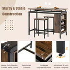 Ensemble de table à manger 3 pièces Costway Table de bistrot et 2 tabourets de bar avec étagère de rangement à 3 niveaux