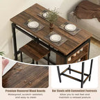 Ensemble de table à manger 3 pièces Costway Table de bistrot et 2 tabourets de bar avec étagère de rangement à 3 niveaux