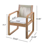 Ensemble de salle à manger d'extérieur ModernLuxe 5/7 pièces, table en bois d'acacia 71" avec coussins + 6 chaises de salle à manger à dossier en corde, finition teck clair