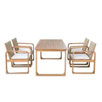 Ensemble de salle à manger d'extérieur ModernLuxe 5/7 pièces, table en bois d'acacia 71" avec coussins + 6 chaises de salle à manger à dossier en corde, finition teck clair