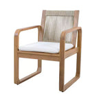 Ensemble de salle à manger d'extérieur ModernLuxe 5/7 pièces, table en bois d'acacia 71" avec coussins + 6 chaises de salle à manger à dossier en corde, finition teck clair