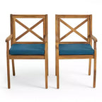 Ensemble de salle à manger d'extérieur 7 pièces en bois d'acacia avec 6 chaises rembourrées, ensemble de table à manger rectangulaire pour jardin, terrasse - Panipeachy