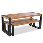 GDFStudio Wesley Patio Acacia Wood and Steel Dining Set with Table and 2 Benches