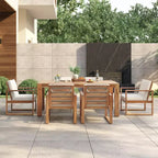 7-Piece Outdoor Dining Set for 6 with Umbrella Hole, Wood Patio Table and Chairs Set with Removable Cushions for Backyard or Patio-Panipeachy