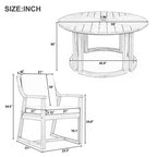 Ensemble de salle à manger de jardin en bois 7 pièces pour 6 personnes, table ronde avec trou pour parasol et chaises rembourrées pour le jardin ou l'arrière-cour - Panipeachy
