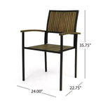 Christopher Knight Home Leif Modern 5 Piece Patio Acacia and Iron Dining Set with Square Table and Slatted Design