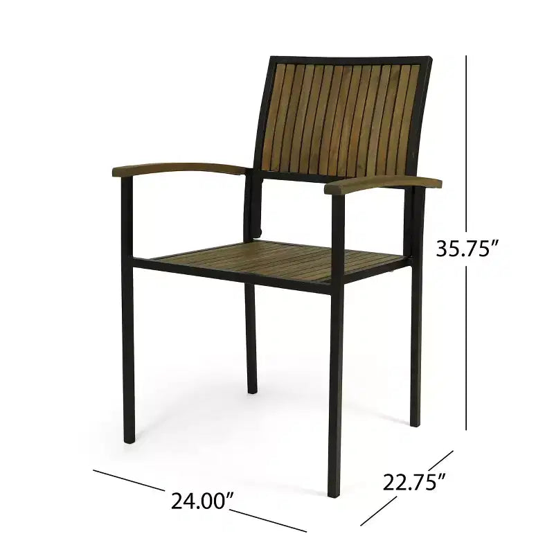 Christopher Knight Home Leif Modern 5 Piece Patio Acacia and Iron Dining Set with Square Table and Slatted Design