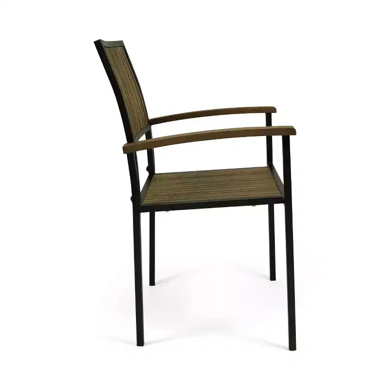 Christopher Knight Home Leif Modern 5 Piece Patio Acacia and Iron Dining Set with Square Table and Slatted Design