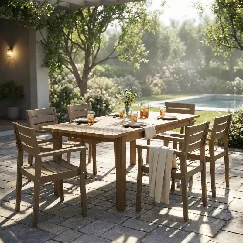 Christopher Knight Home Kasper Modern 7 Piece Patio Acacia Dining Set with Expandable Rectangular Slatted Table