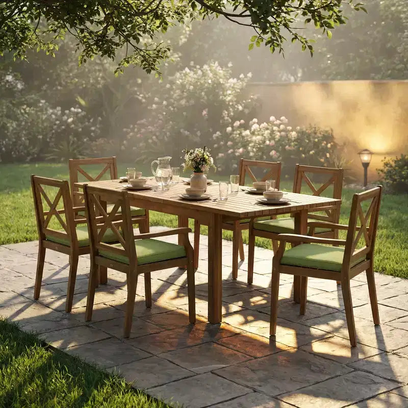 Ensemble de salle à manger d'extérieur en bois d'acacia rustique 7 pièces avec table extensible Fiora de Christopher Knight Home