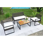 Ensemble de mobilier de jardin 4 pièces en bois d'acacia avec plateau de table, cadre en métal, coussins, pour balcon, jardin, arrière-cour, pelouse