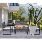Ensemble de mobilier de jardin 4 pièces en bois d'acacia avec plateau de table, cadre en métal, coussins, pour balcon, jardin, arrière-cour, pelouse