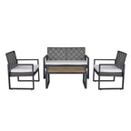 Ensemble de mobilier de jardin 4 pièces en bois d'acacia avec plateau de table, cadre en métal, coussins, pour balcon, jardin, arrière-cour, pelouse