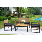 Ensemble de mobilier de jardin 4 pièces en bois d'acacia avec plateau de table, cadre en métal, coussins, pour balcon, jardin, arrière-cour, pelouse