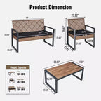 Ensemble de mobilier de jardin 4 pièces en bois d'acacia avec plateau de table, cadre en métal, coussins, pour balcon, jardin, arrière-cour, pelouse