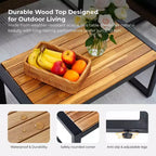 Ensemble de mobilier de jardin 4 pièces en bois d'acacia avec plateau de table, cadre en métal, coussins, pour balcon, jardin, arrière-cour, pelouse