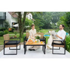 Ensemble de mobilier de jardin 4 pièces en bois d'acacia avec plateau de table, cadre en métal, coussins, pour balcon, jardin, arrière-cour, pelouse