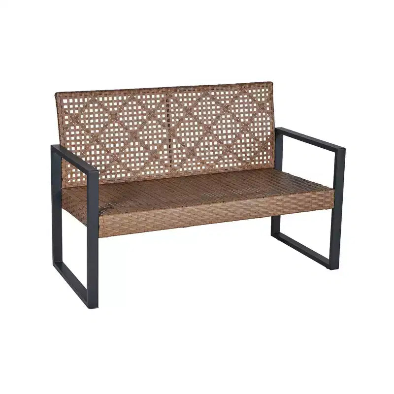 Ensemble de mobilier de jardin 4 pièces en bois d'acacia avec plateau de table, cadre en métal, coussins, pour balcon, jardin, arrière-cour, pelouse