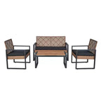 Ensemble de mobilier de jardin 4 pièces en bois d'acacia avec plateau de table, cadre en métal, coussins, pour balcon, jardin, arrière-cour, pelouse