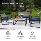 Ensemble de mobilier de jardin 4 pièces en bois d'acacia avec plateau de table, cadre en métal, coussins, pour balcon, jardin, arrière-cour, pelouse