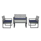 Ensemble de mobilier de jardin 4 pièces en bois d'acacia avec plateau de table, cadre en métal, coussins, pour balcon, jardin, arrière-cour, pelouse
