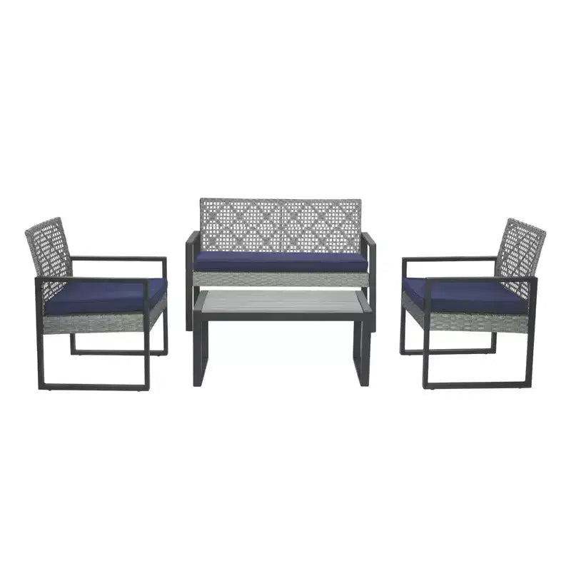 Ensemble de mobilier de jardin 4 pièces en bois d'acacia avec plateau de table, cadre en métal, coussins, pour balcon, jardin, arrière-cour, pelouse