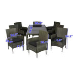 GDFStudio Jayu Modern 9 Piece Metal and PE Rattan Patio Dining Set with Cushion and Glass Tabletop