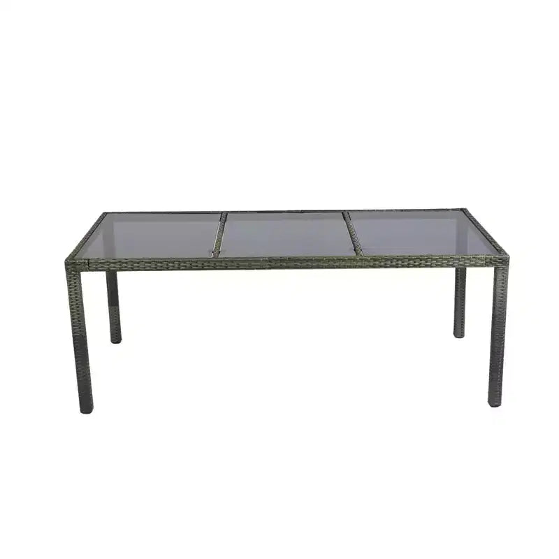 GDFStudio Jayu Modern 9 Piece Metal and PE Rattan Patio Dining Set with Cushion and Glass Tabletop